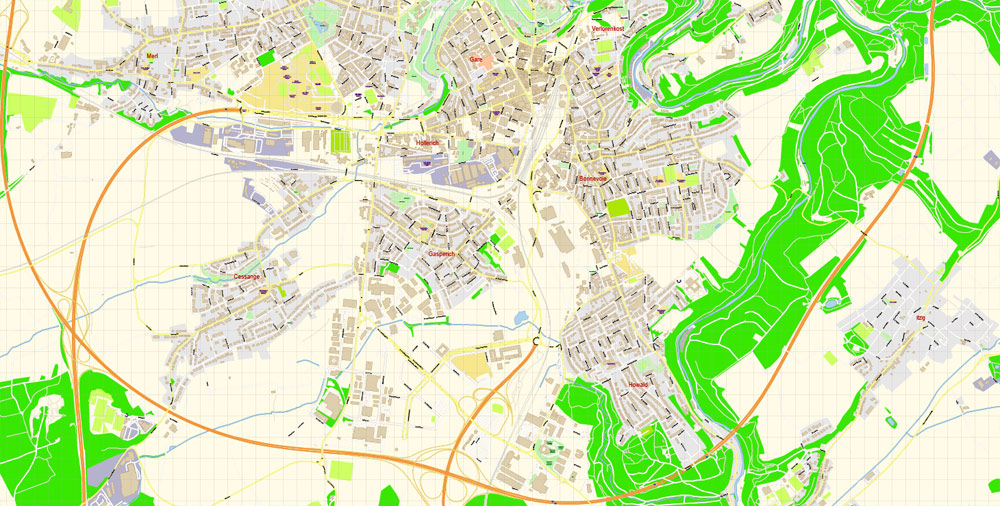Luxembourg Map Vector Exact City Plan detailed Street Map Adobe Illustrator in layers
