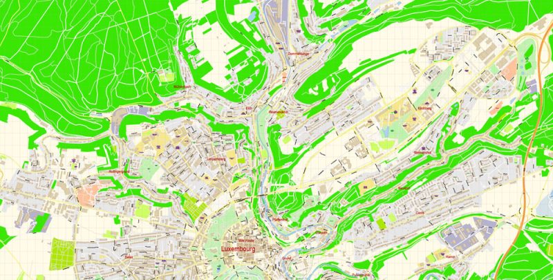 Luxembourg Map Vector Exact City Plan detailed Street Map Adobe Illustrator in layers