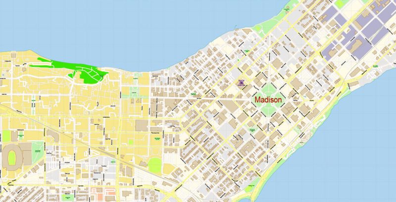Madison Wisconsin Map Vector Exact City Plan detailed Street Map Adobe Illustrator in layers