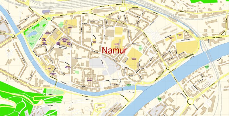 Namur Map Vector Belgium City Plan detailed Street Map Adobe Illustrator in layers