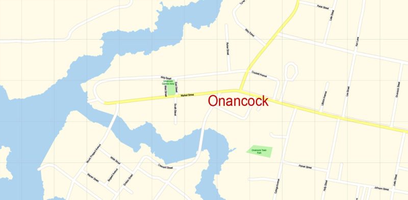 Onancock Vector Map area Virginia US detailed City Plan full editable Adobe Illustrator Street Map in layers