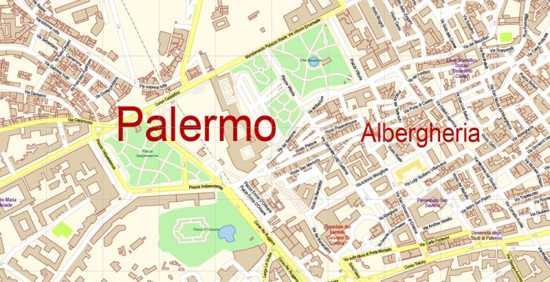 Palermo Italy Map Vector Exact City Plan detailed Street Map Adobe Illustrator in layers