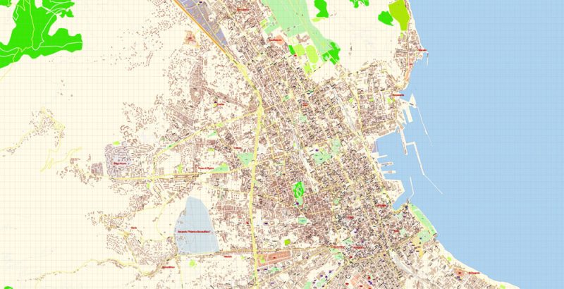 Palermo Italy Map Vector Exact City Plan detailed Street Map Adobe Illustrator in layers