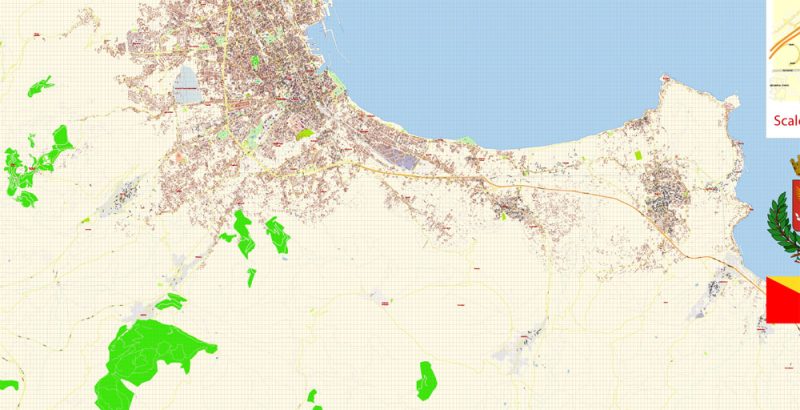 Palermo Italy Map Vector Exact City Plan detailed Street Map Adobe Illustrator in layers