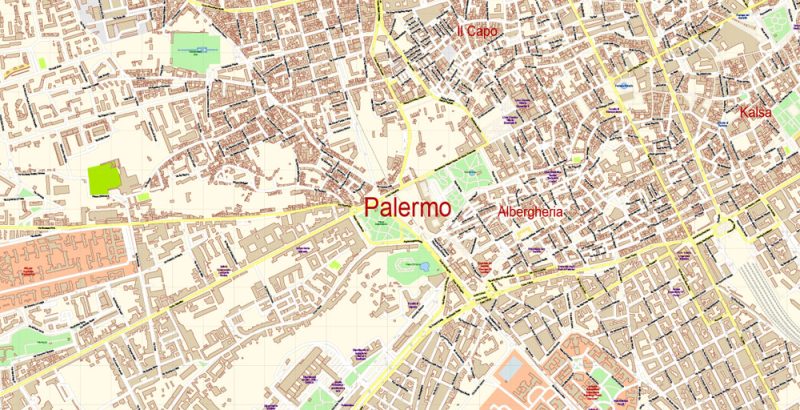 Palermo Italy Map Vector Exact City Plan detailed Street Map Adobe Illustrator in layers