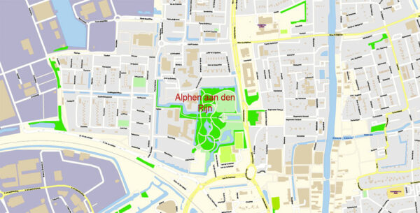 Alphen aan den Rijn Netherlands Map detailed City Plan editable Adobe