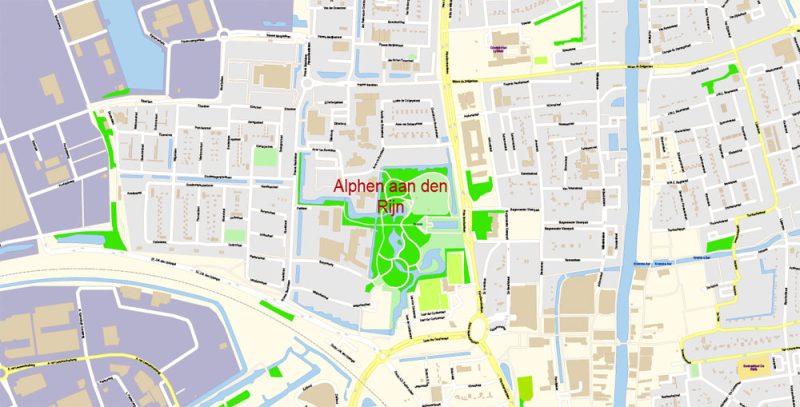 Alphen aan den Rijn Vector Map Netherlands detailed City Plan editable Adobe Illustrator Street Map in layers