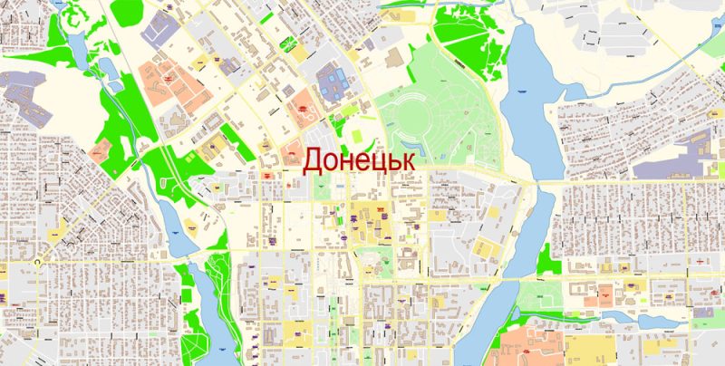 Донецк векторная карта города Donetsk Ukraine подробная редактируемая в слоях Adobe Illustrator