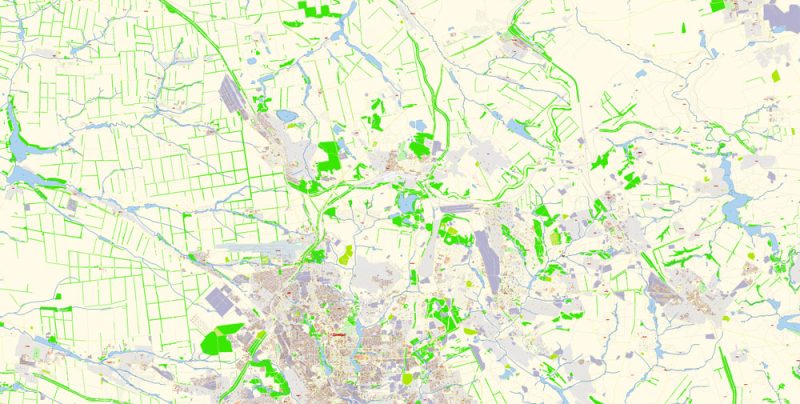 Донецк векторная карта города Donetsk Ukraine подробная редактируемая в слоях Adobe Illustrator