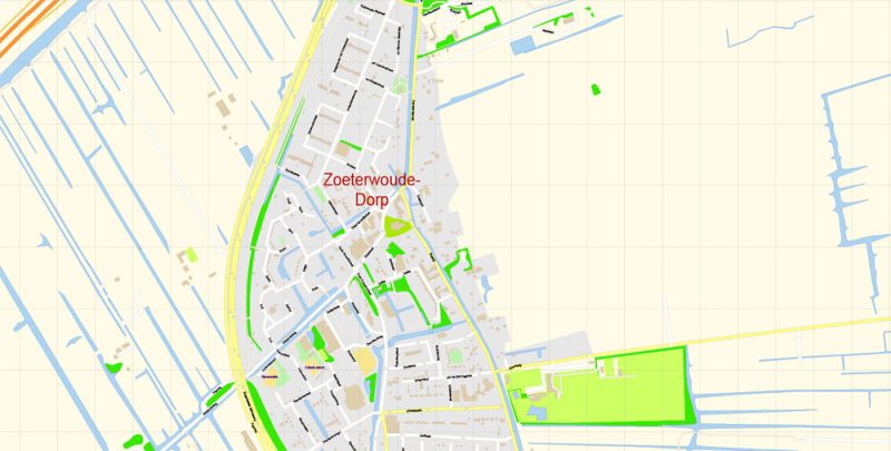 Leiden Map Vector Netherlands Exact City Plan detailed Street Map Adobe Illustrator in layers