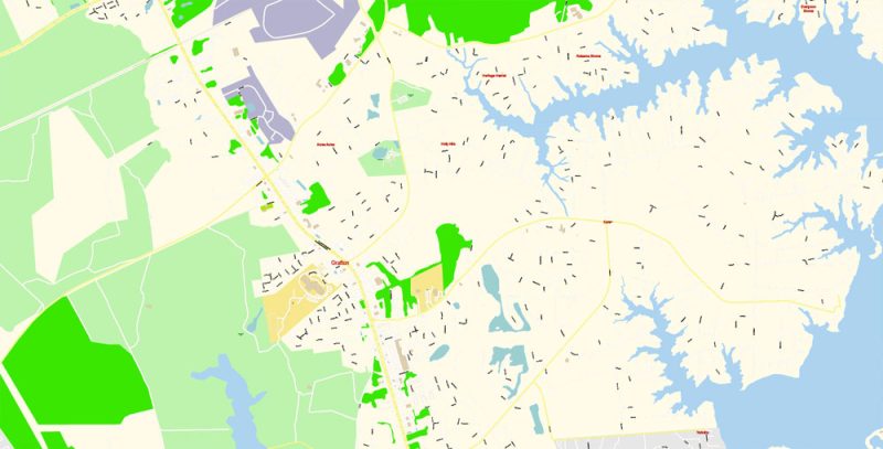 Printable Vector Map of Newport News + Norfolk + Chesapeak + Suffolk + Virginia Beach + Hampton Virginia US detailed City Plan scale 1:3752 full editable Adobe Illustrator Street Map in layers