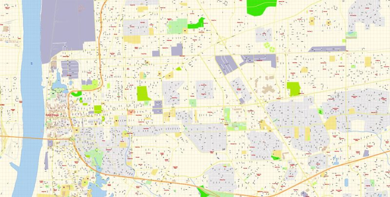 Baton Rouge Louisiana US Map Vector Exact City Plan detailed Street Map editable Adobe Illustrator in layers