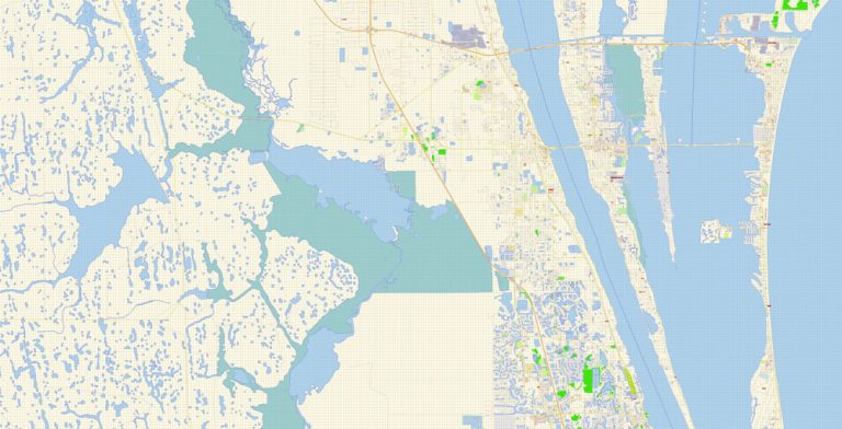 Cape Canaveral PDF Map Vector Exact - Cape Canaveral Vector Map Area Florida Us Gvl17b Ai 10 Ai Pdf 19 768x392 