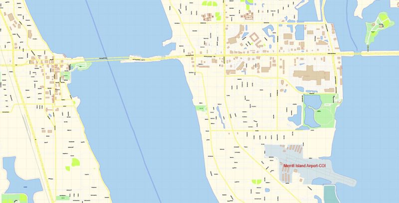 Cape Canaveral Map Vector Exact City Plan Florida detailed Street Map editable Adobe Illustrator in layers