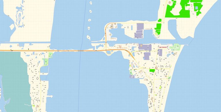 Cape Canaveral PDF Map Vector Exact City Plan Florida detailed Street ...
