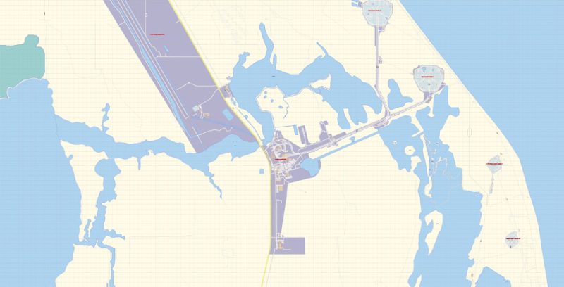 Cape Canaveral Map Vector Exact City Plan Florida detailed Street Map editable Adobe Illustrator in layers