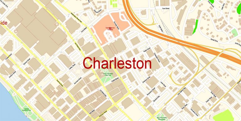 Charleston Map Vector Exact City Plan West Virginia detailed Street Map