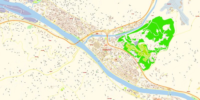 Charleston Map Vector Exact City Plan West Virginia detailed Street Map editable Adobe Illustrator in layers