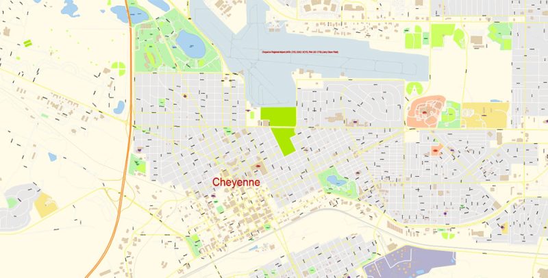 Cheyenne Map Vector Exact City Plan Wyoming US detailed Street Map editable Adobe Illustrator in layers