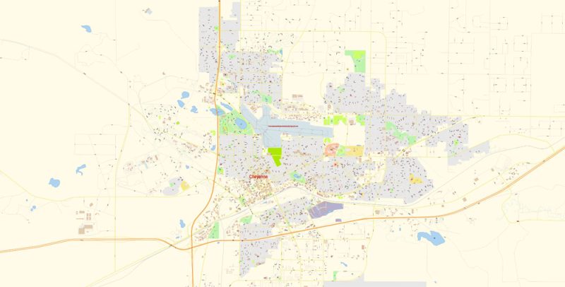 Cheyenne Map Vector Exact City Plan Wyoming US detailed Street Map editable Adobe Illustrator in layers