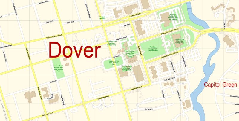 Dover Map Vector Delaware Exact City Plan detailed Street Map editable Adobe Illustrator in layers