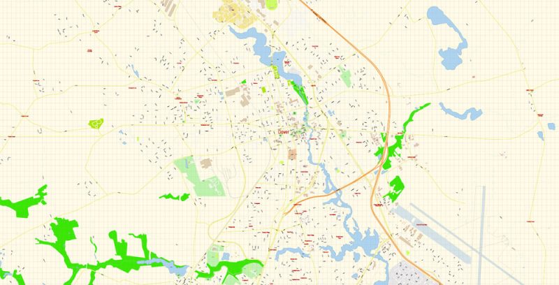 Dover Map Vector Delaware Exact City Plan detailed Street Map editable Adobe Illustrator in layers