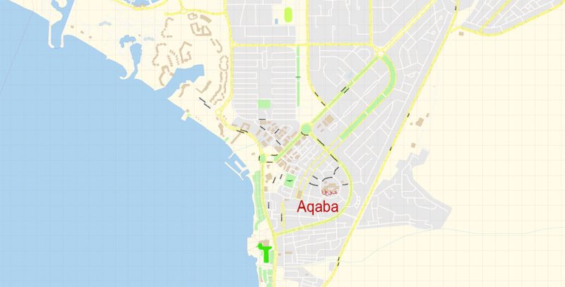 Eilat Israel + Aqaba Jordan Map Vector Exact City Plan detailed Street Map editable Adobe Illustrator in layers