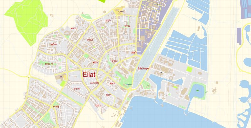 Eilat Israel + Aqaba Jordan Map Vector Exact City Plan detailed Street Map editable Adobe Illustrator in layers