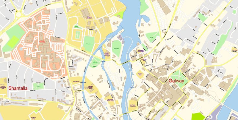 Galway Map Vector Ireland Exact City Plan detailed Street Map editable Adobe Illustrator in layers