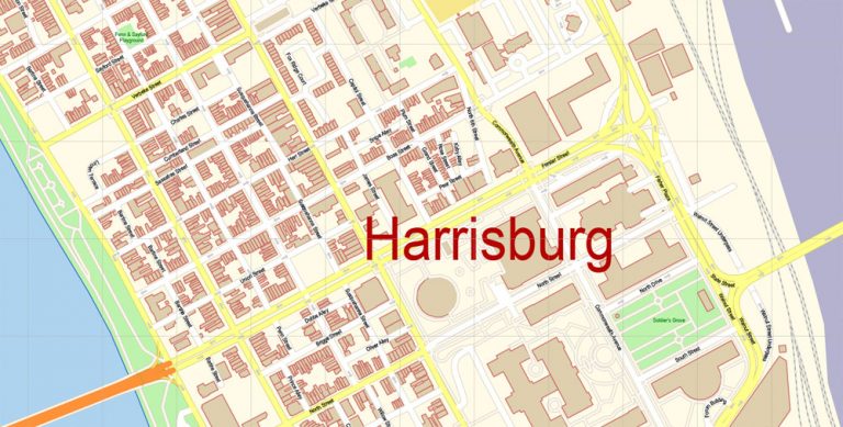 Harrisburg Metro Area PDF Map Vector Exact City Plan Pennsylvania US