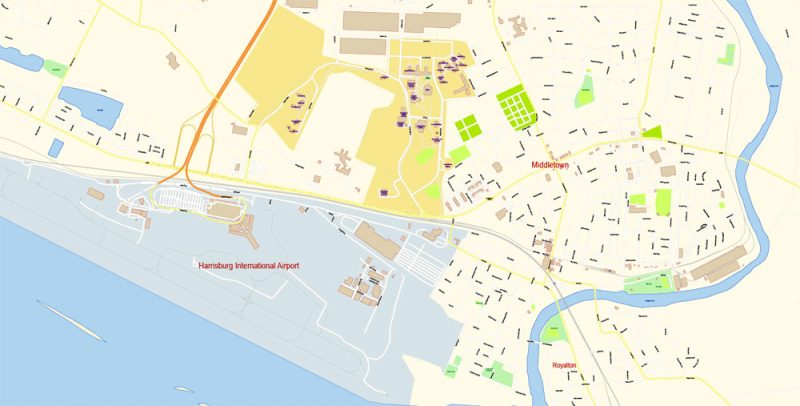 Harrisburg Metro Area Map Vector Exact City Plan Pennsylvania US detailed Street Map editable Adobe Illustrator in layers