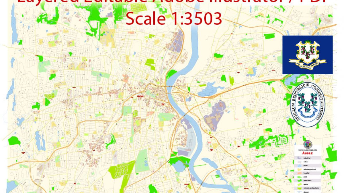 Hartford Pdf Map Vector Connecticut Exact City Plan Detailed