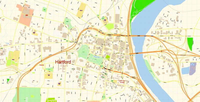 Hartford Map Vector Connecticut Exact City Plan detailed Street Map editable Adobe Illustrator in layers