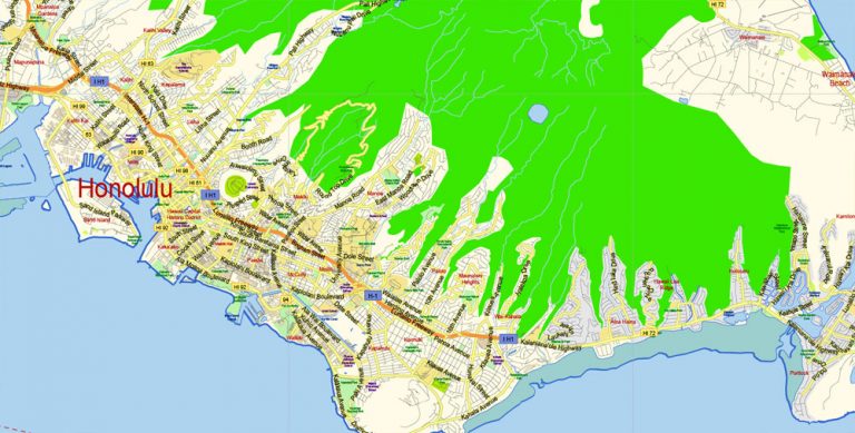 Hawaii Islands PDF Vector Map detailed Plan scale 1:70302 full editable ...
