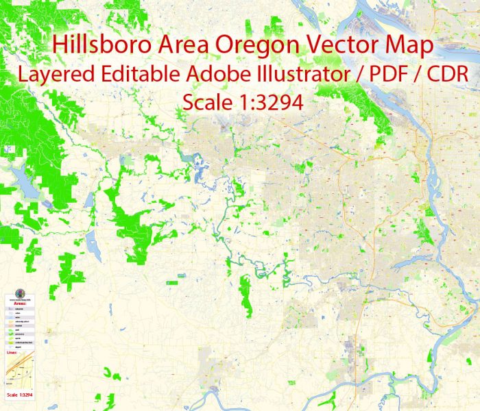 Hillsboro Large Area CDR Map Vector Exact City Plan Oregon US detailed Street Map editable CorelDRAW in layers