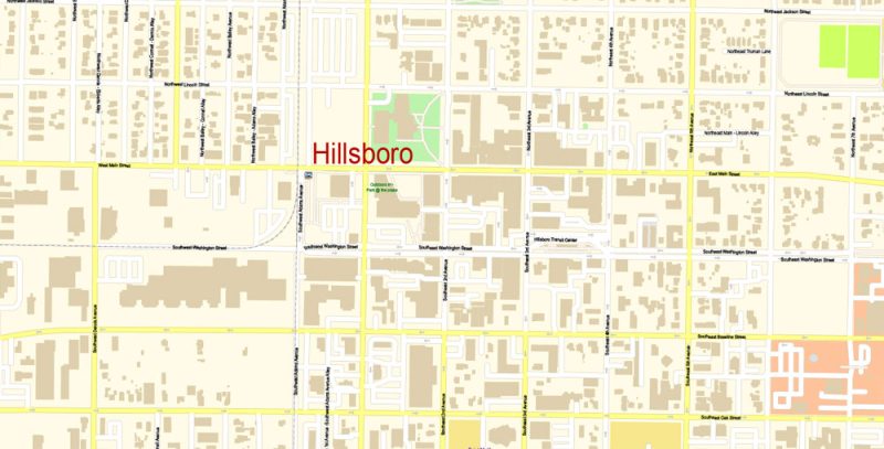 Hillsboro Large Area Map Vector Exact City Plan Oregon detailed Street Map editable Adobe Illustrator in layers