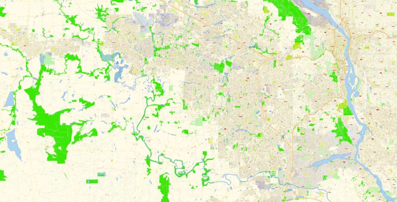 Hillsboro Large Area Map Vector Exact City Plan Oregon detailed Street Map editable Adobe Illustrator in layers