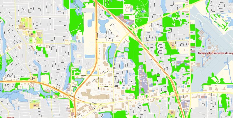 Jacksonville Map Vector Florida Exact City Plan detailed Street Map editable Adobe Illustrator in layers