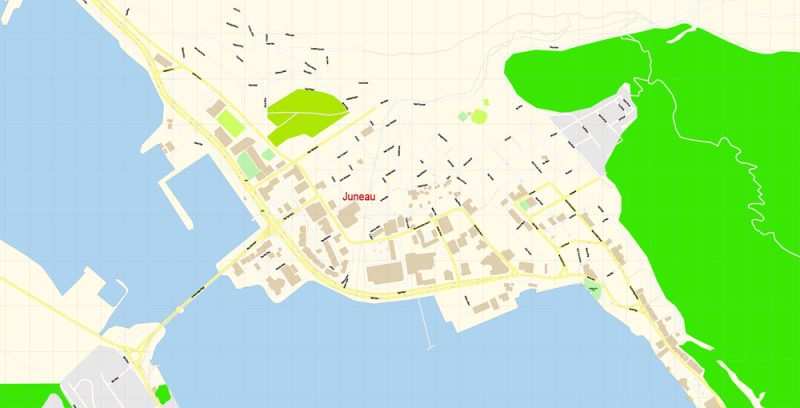 Juneau Map Vector Alaska Exact City Plan detailed Street Map editable Adobe Illustrator in layers
