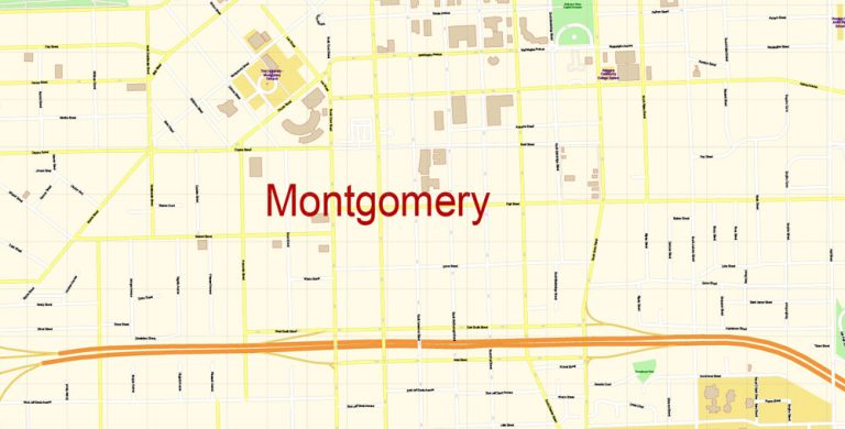 Montgomery PDF Map Vector Alabama US Exact City Plan detailed Street ...