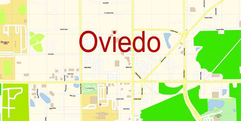 Oviedo Map Vector Exact City Plan Florida detailed Street Map editable Adobe Illustrator in layers