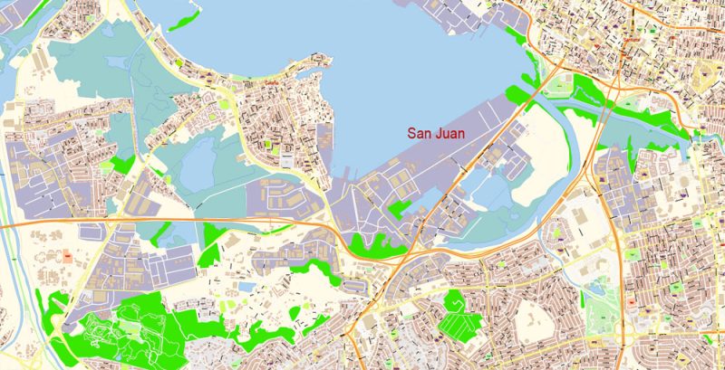 San Juan Metro Area Map Vector Exact City Plan Puerto Rico detailed Street Map editable Adobe Illustrator in layers