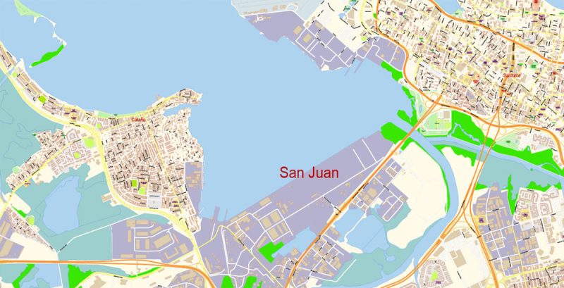 San Juan Metro Area Map Vector Exact City Plan Puerto Rico detailed Street Map editable Adobe Illustrator in layers