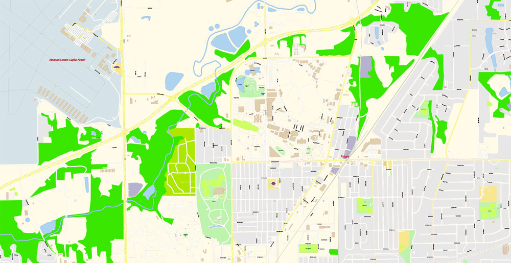 Springfield Illinois PDF Map Vector Exact City Plan detailed Street Map