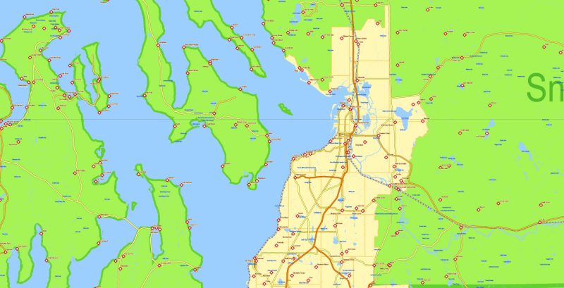 US NW part + Canada SW part Map Vector Exact Road Admin detailed Map editable Adobe Illustrator in layers