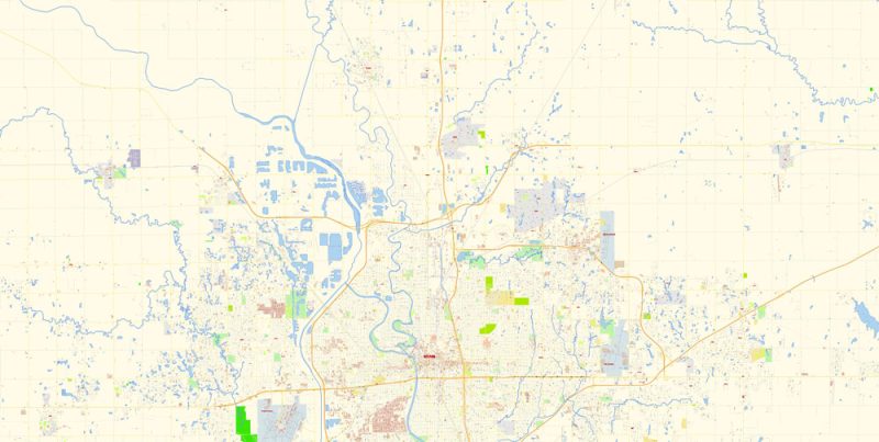 Wichita Map Vector Exact City Plan Kansas US detailed Street Map editable Adobe Illustrator in layers