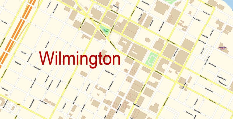 Wilmington Map Vector Exact City Plan Delaware US detailed Street Map editable Adobe Illustrator in layers