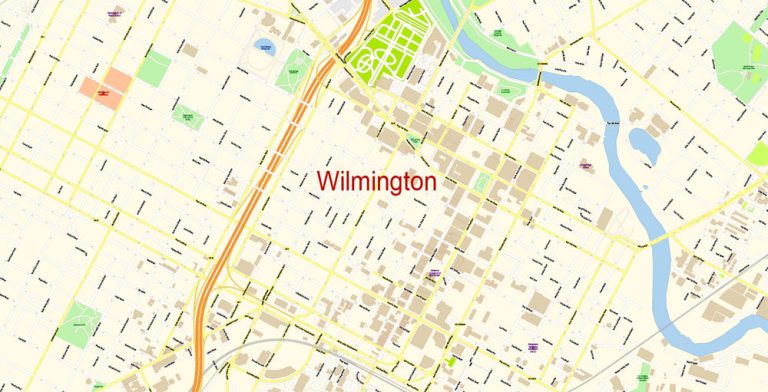 Wilmington PDF Map Vector Exact City Plan Delaware US detailed Street Map editable Adobe PDF in ...