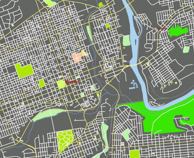 Allentown + Easton Pennsylvania US: Free download vector map of Allentown + Easton Pennsylvania in Ai, PDF, SVG