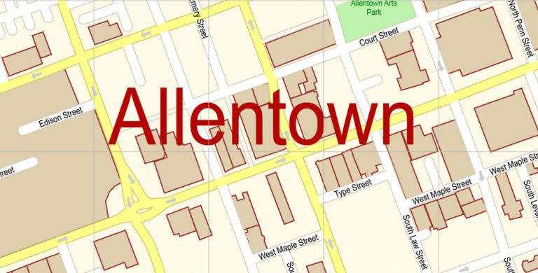 Allentown Easton Pennsylvania US PDF Map Vector Exact City Plan ...